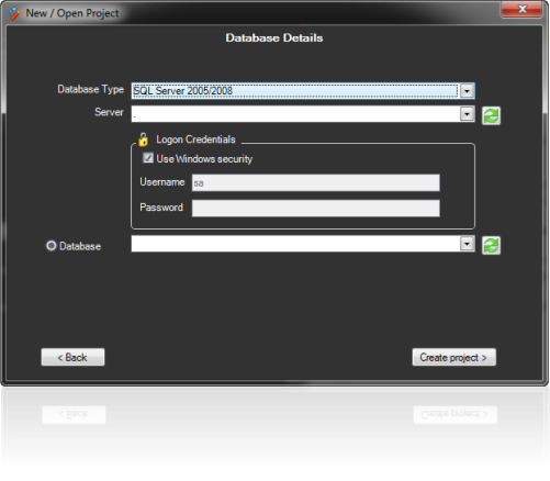 Database selection screen